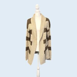 Aeropostale Sweater Cardigan Medium Striped Brown And Beige Open Front Soft
